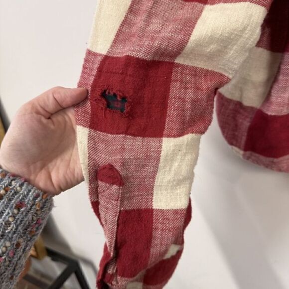American Eagle Oversized Hoodie button up red checkered  Flannel M - Picture 13 of 16